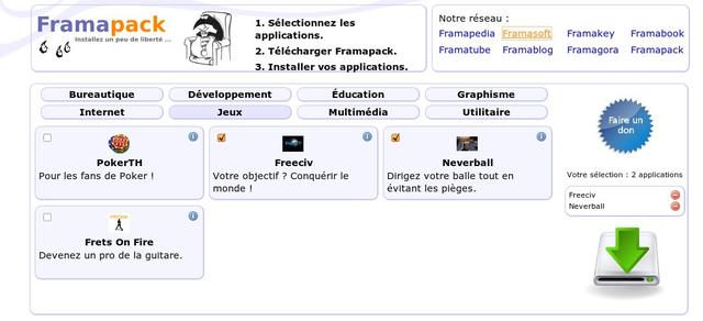 Framapack pour télécharger des applications
libres