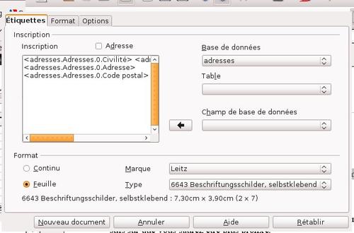 Création d'étiquettes avec
OpenOffice.org