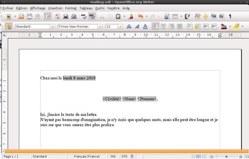 Courrier avec les champs dynamique de
publipostage