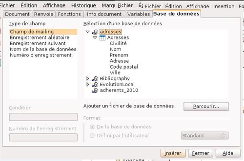 Insertion des noms et prénom des
destinataires
